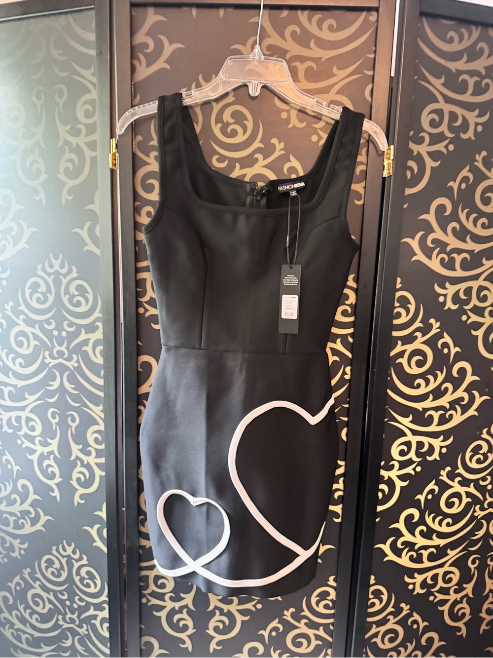 Fashion Nova Black Mini Dress with White Heart Accent